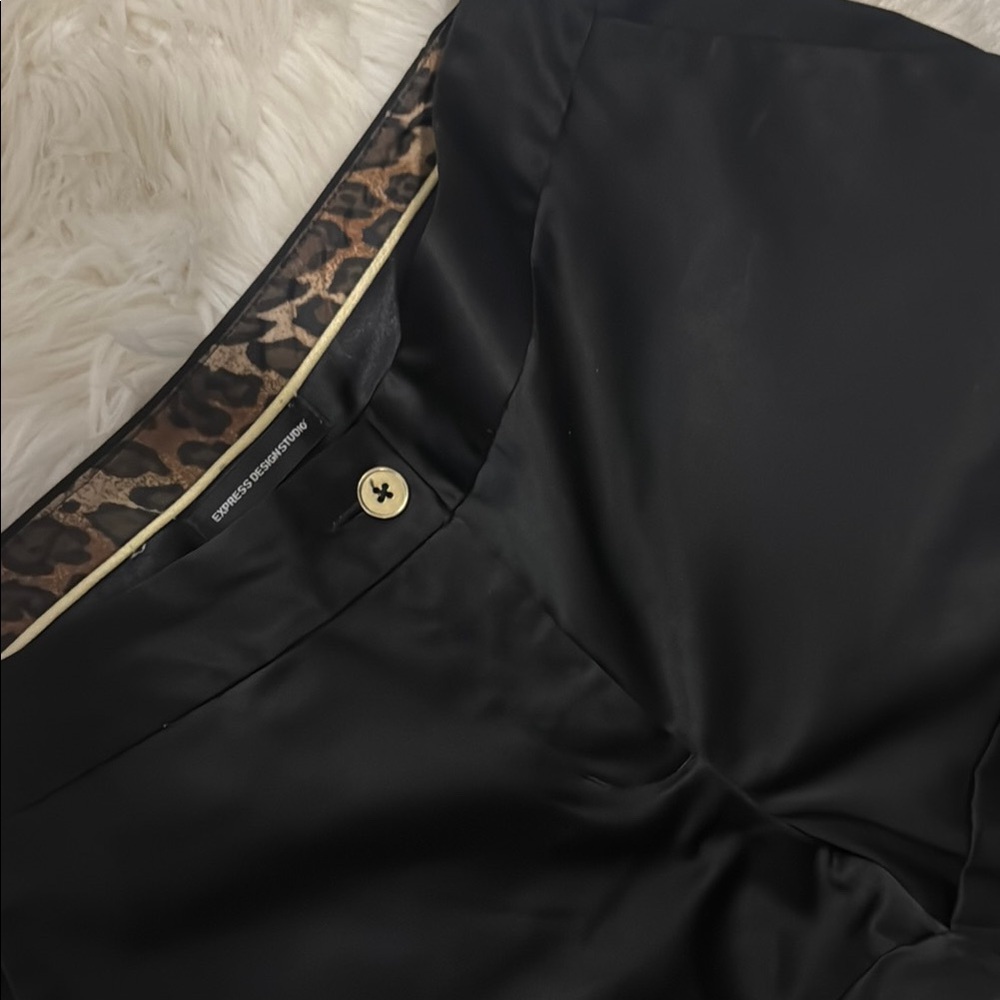 Black Satin shorts with Leopard Trim